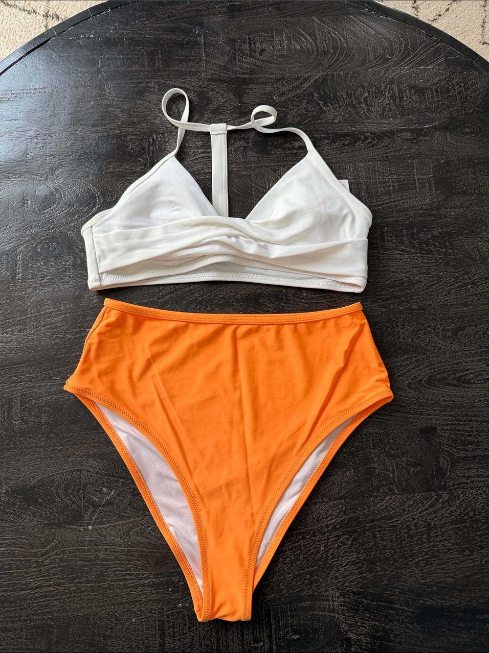 Cupshe White Triangle Top & Orange High-Waist Bikini